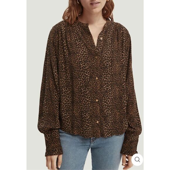 NWT Scotch & Soda Leopard V-neck Button-down Blouse - Picture 1 of 15